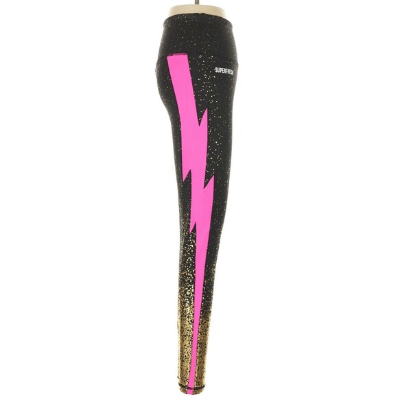 Super Fresh Women’s Leggings Black Gold Pink Lightening Bolt Small Workout Gym - Picture 2 of 12